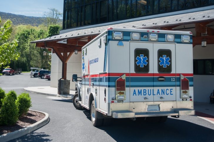Ambulance outside hospital entrance